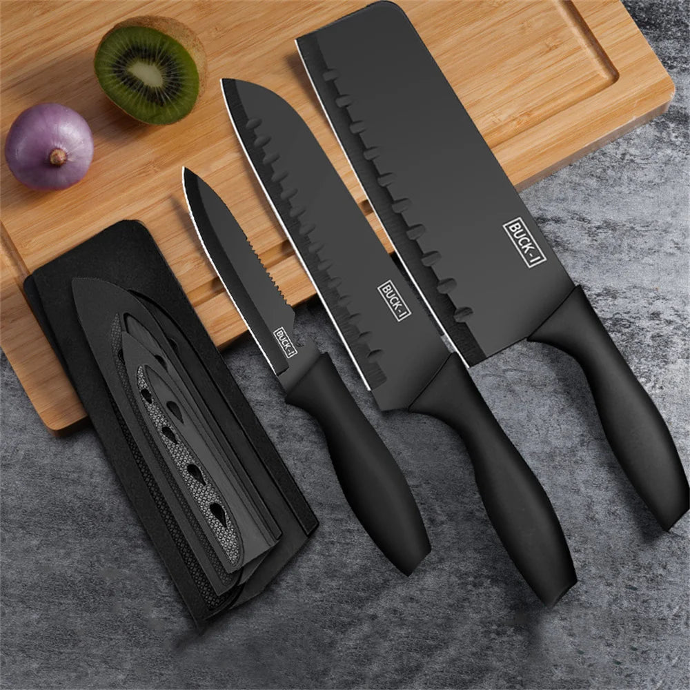 PLYS Sharp Black Steel Kitchen Knife Set Stainless Steel Fruit Knife Household Knife Multifunctional Chef Knife
