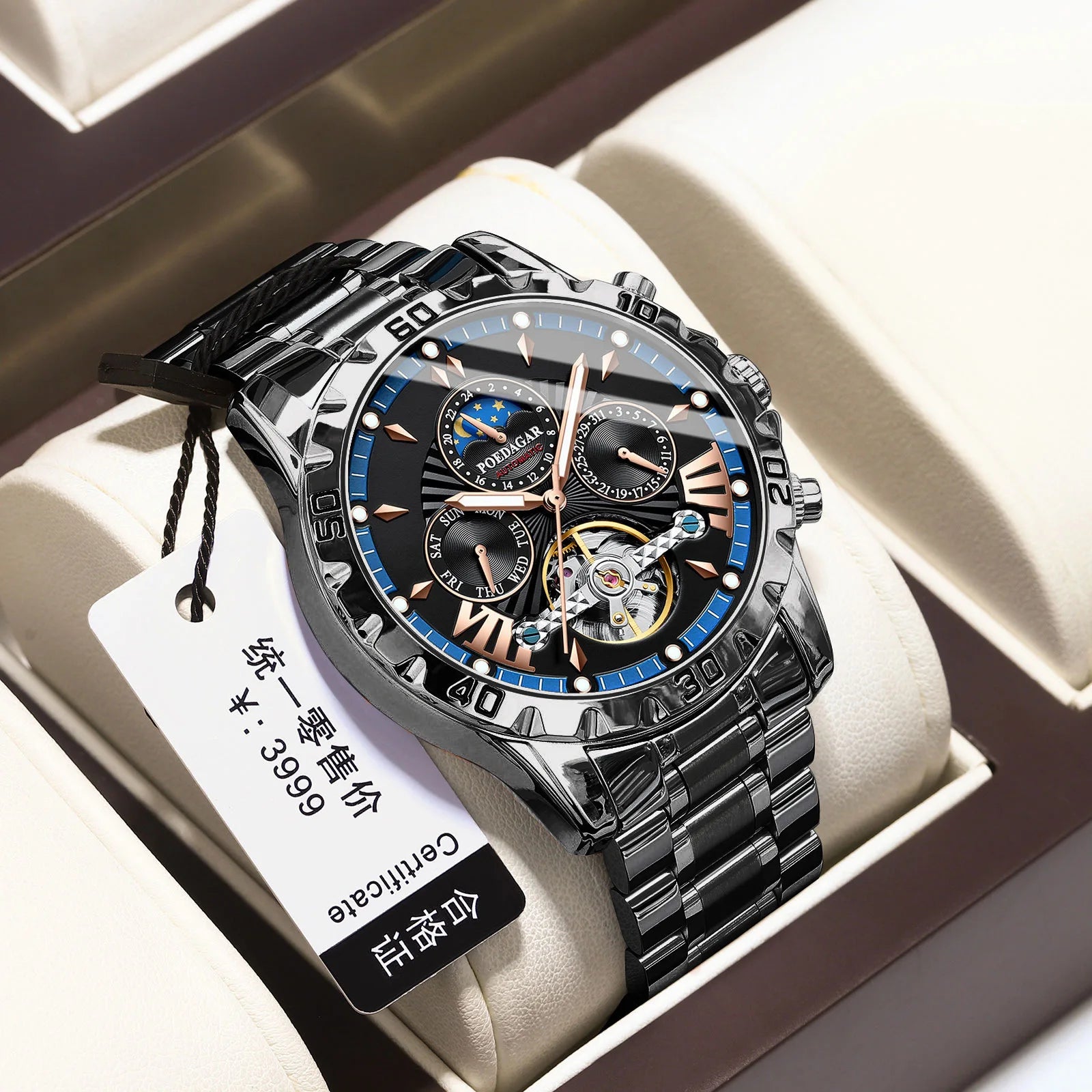 Men's Fully Automatic Mechanical Watch Tourbillon Series 43mm Dial with Day Date Sapphire Mirror Waterproof 30 Meters