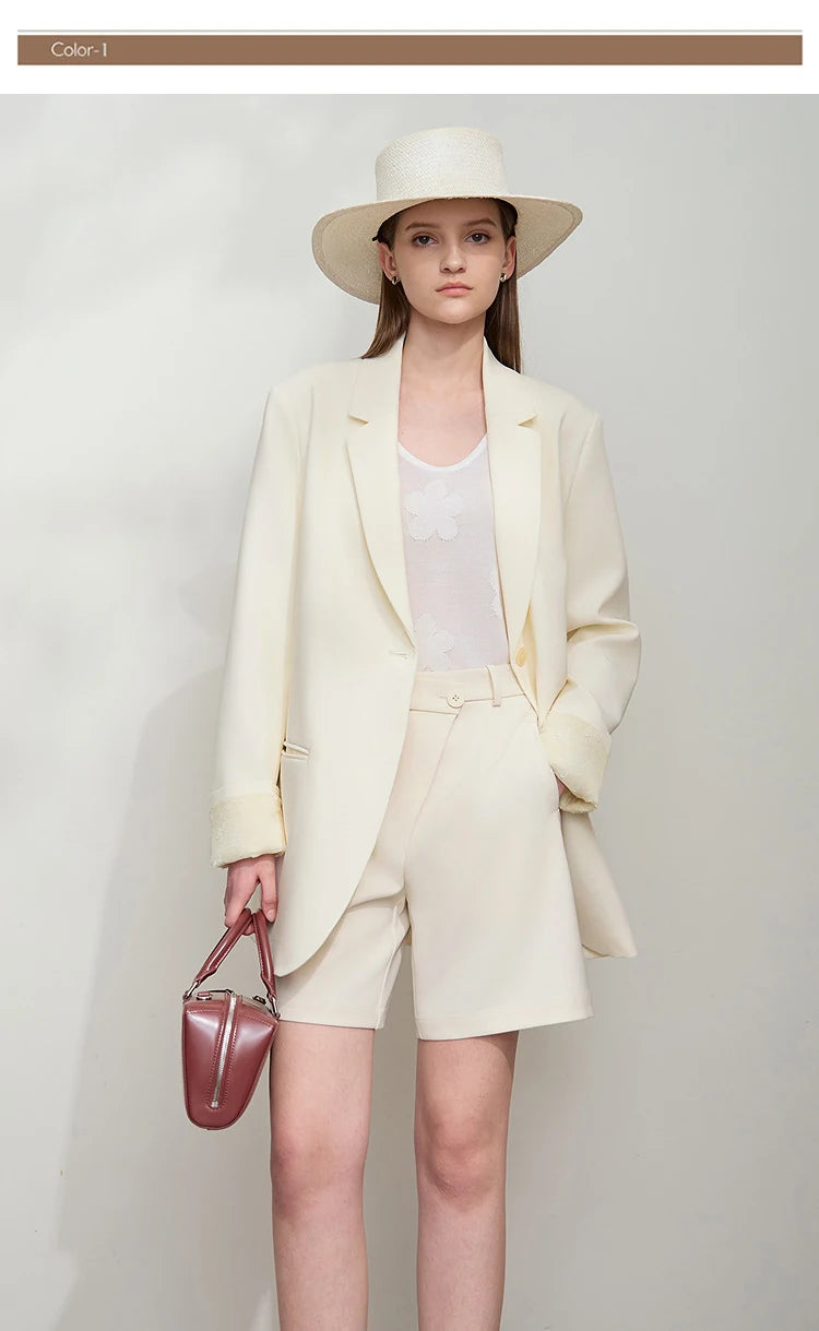 AMII Minimalist Women's Blazer Jacket Shorts 2025 Spring New Fashion Trun Down Collar Mid Length Jacket Basic Shorts 12541161