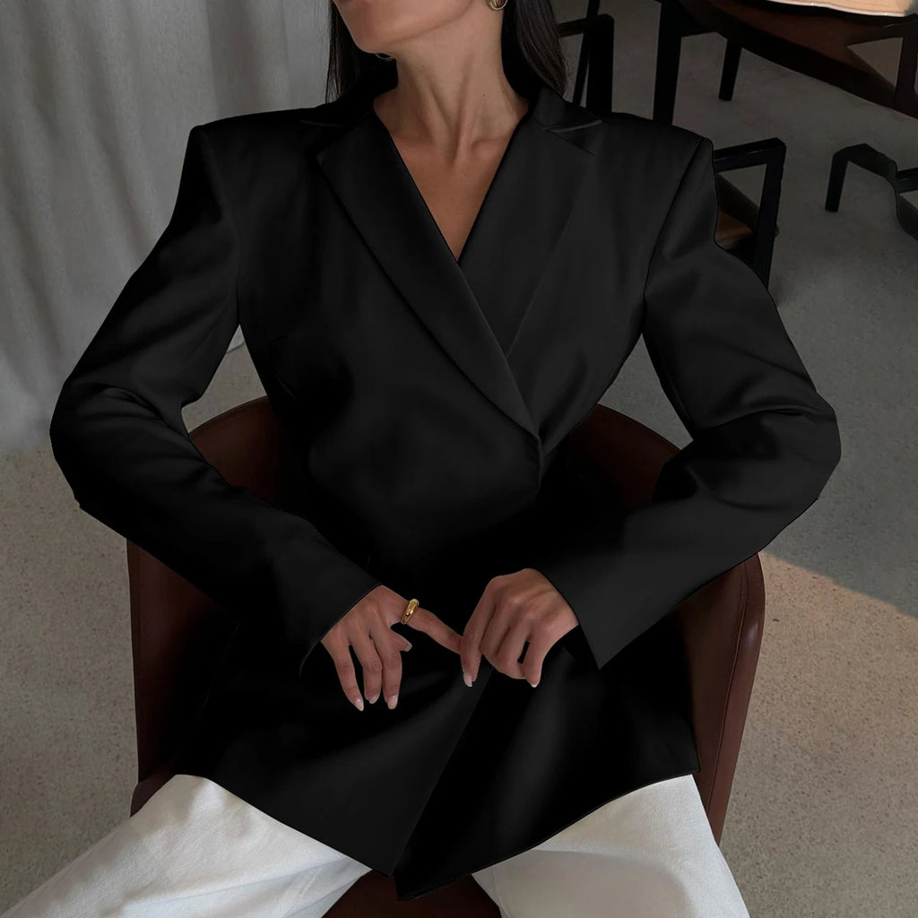 Hugcitar Solid Notched Collar Long Sleeve Button Backless Slip Sexy Oversize Suit Blazer Coat Female Fashion Top Party Vacation