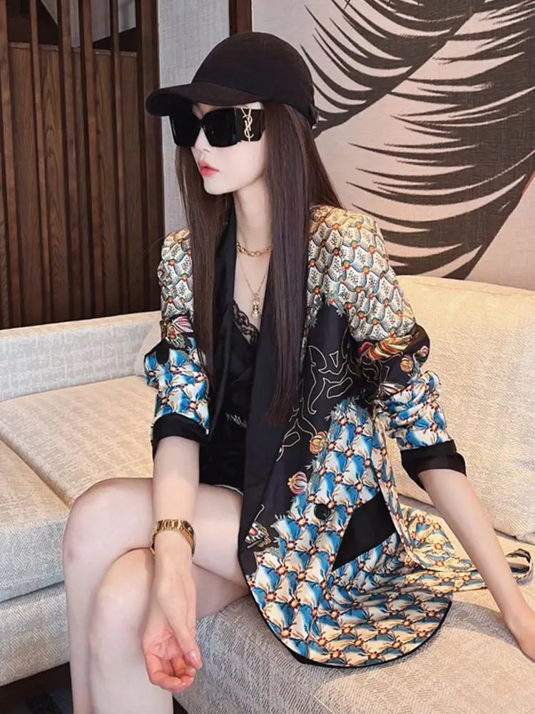 2025 Spring Summer New Thin Fried Street Blazer Jackets Women's Outwear Fashion Loose Belt Casual Plaid Suit Jacket Tops