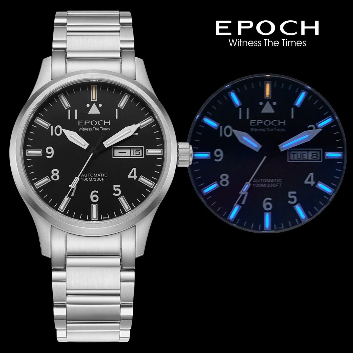 EPOCH Men Luminous Rainbow Light Watch Automatic Mechanical  Japan Miyota 21Jewels Sapphire WR100M English  Chinese week