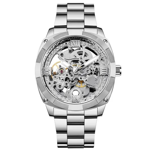 Full Golden Skeleton Automatic Watch - Retro Luxury Mechanical with Luminous Hands