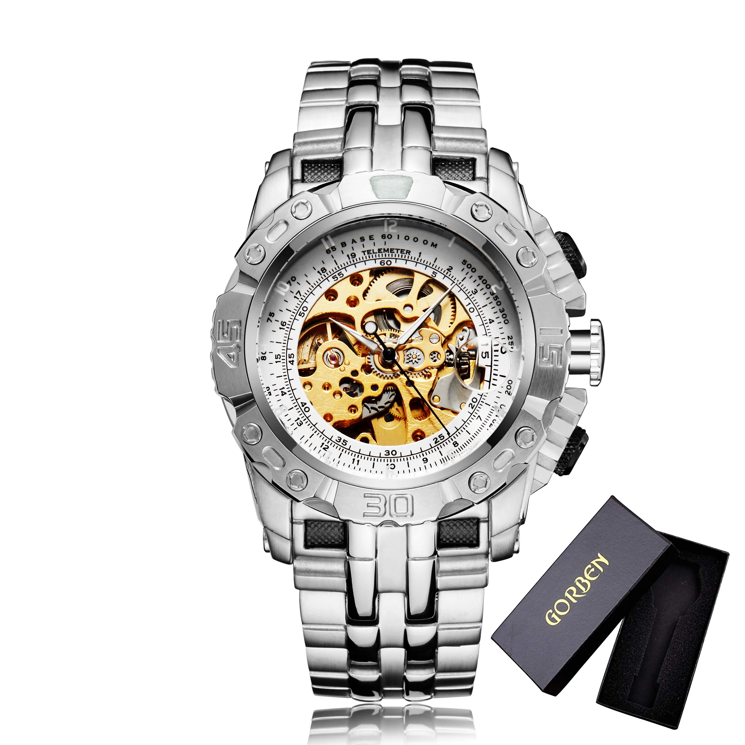 Skeleton Mechanical Watch Men's Top Brand Luxury Automatic Wristwatch Stainless Steel Band Sports Waterproof Male Reloj Gifts