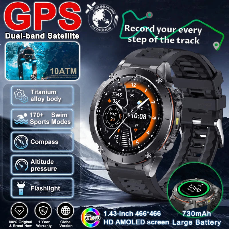 For HUAWEI GPS Smart Watch 10ATM Waterproof Built-in Dual-Band GNSS BT Call Compass  MIL-STD 810H Grade Military Smartwatch 2025