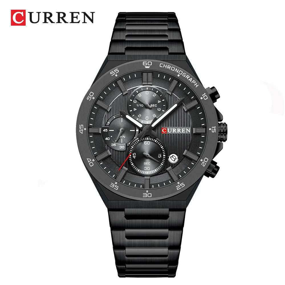 CURREN 43mm Men's Chronograph Watch - Stainless Steel Luminous Sports Luxury Timepiece