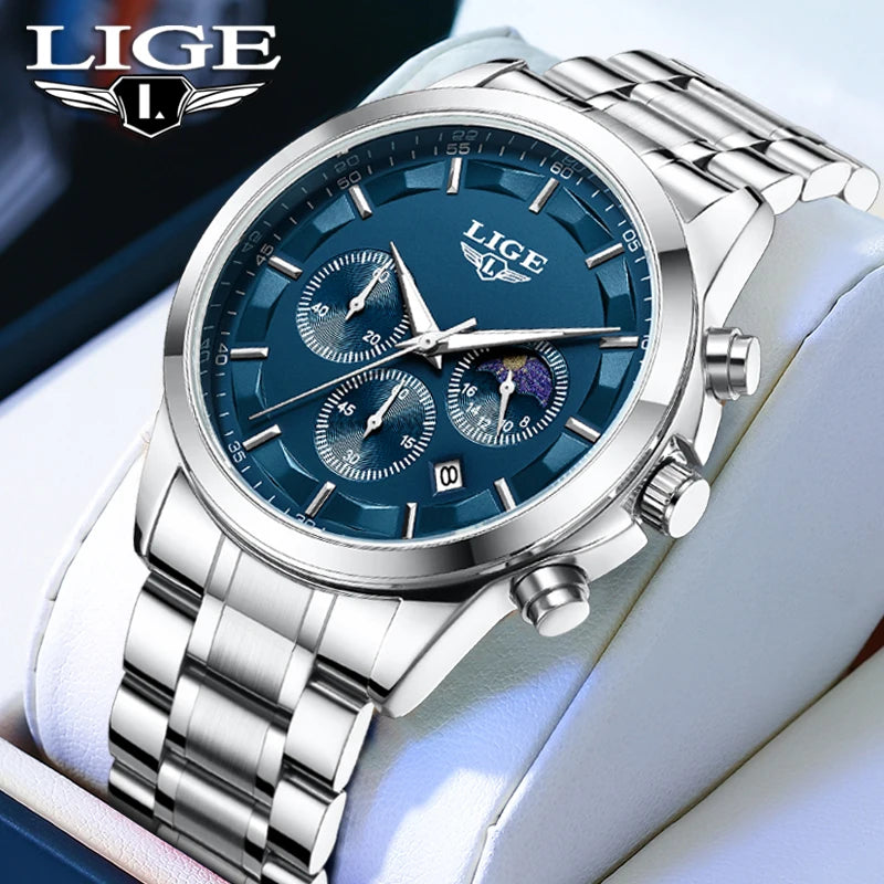 LIGE Prestige 2025 - Modern Luxury Steel Chronograph Watch