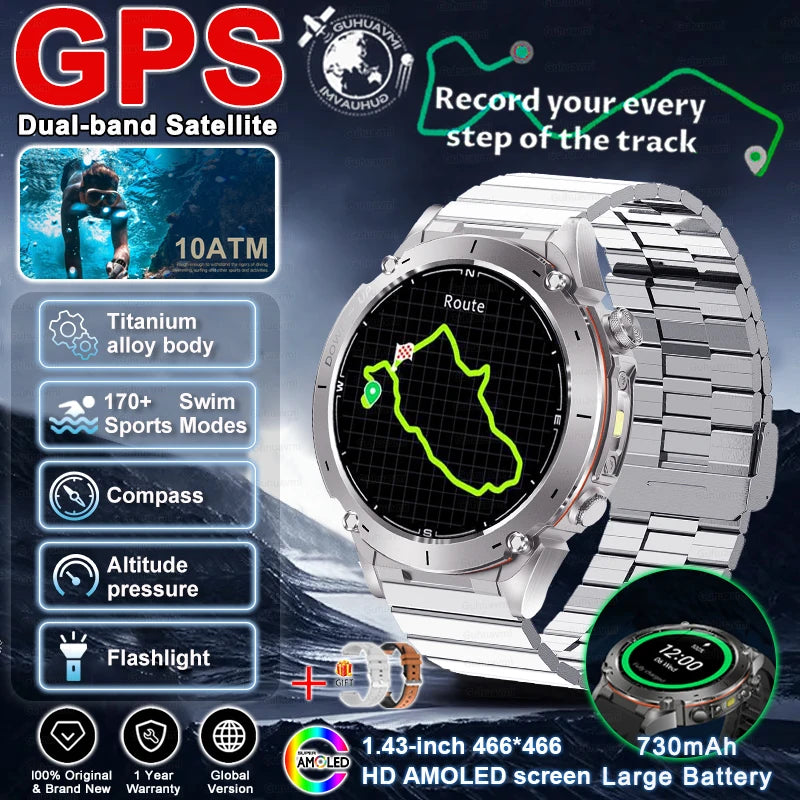 For HUAWEI GPS Smart Watch 10ATM Waterproof Built-in Dual-Band GNSS BT Call Compass  MIL-STD 810H Grade Military Smartwatch 2025