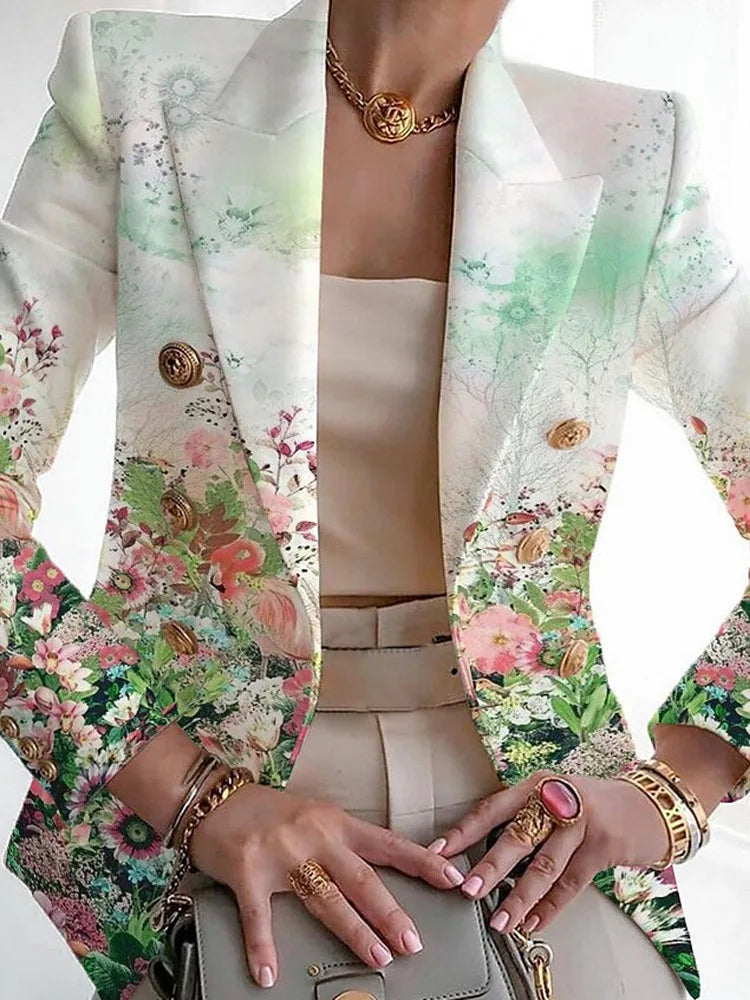 Spring new European and American women's fashion print suit slim suit coats  blazer women  women blazer