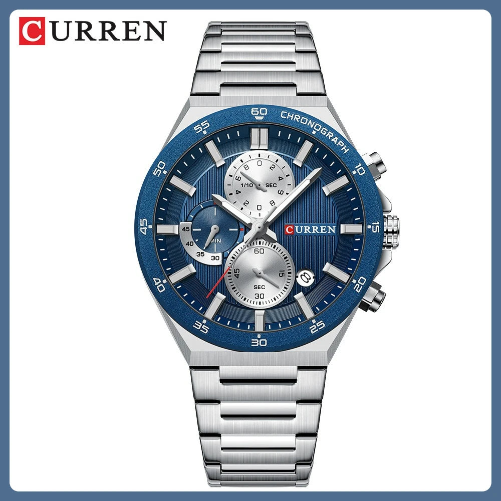 CURREN 43mm Men's Chronograph Watch - Stainless Steel Luminous Sports Luxury Timepiece