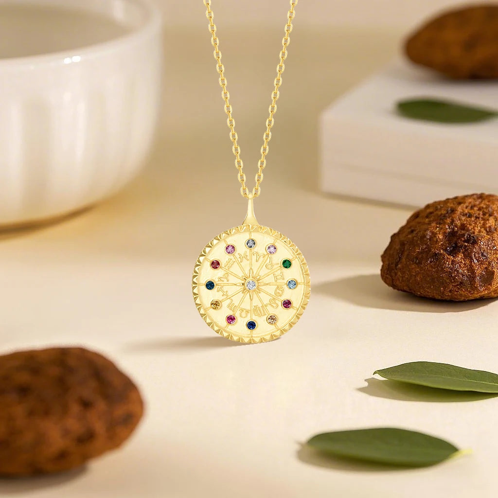 14K Gold Wheel of Fortune Zodiac Amulet