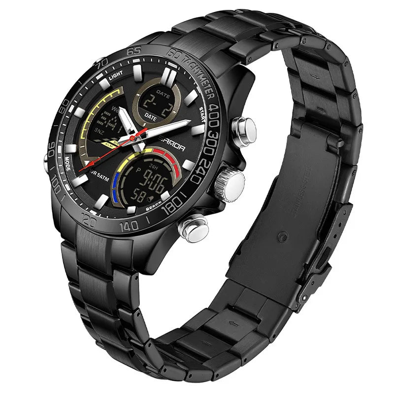 SANDA 6269 Dual Display Electronic Watch Men's Dual Movement 5ATM Waterproof Night Light Three Ground Time Student Sports Watch