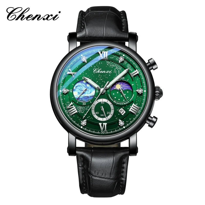 CHENXI 972 Men's Multi-Function Quartz Watch - Waterproof Chronograph with Moon Phase & Calendar
