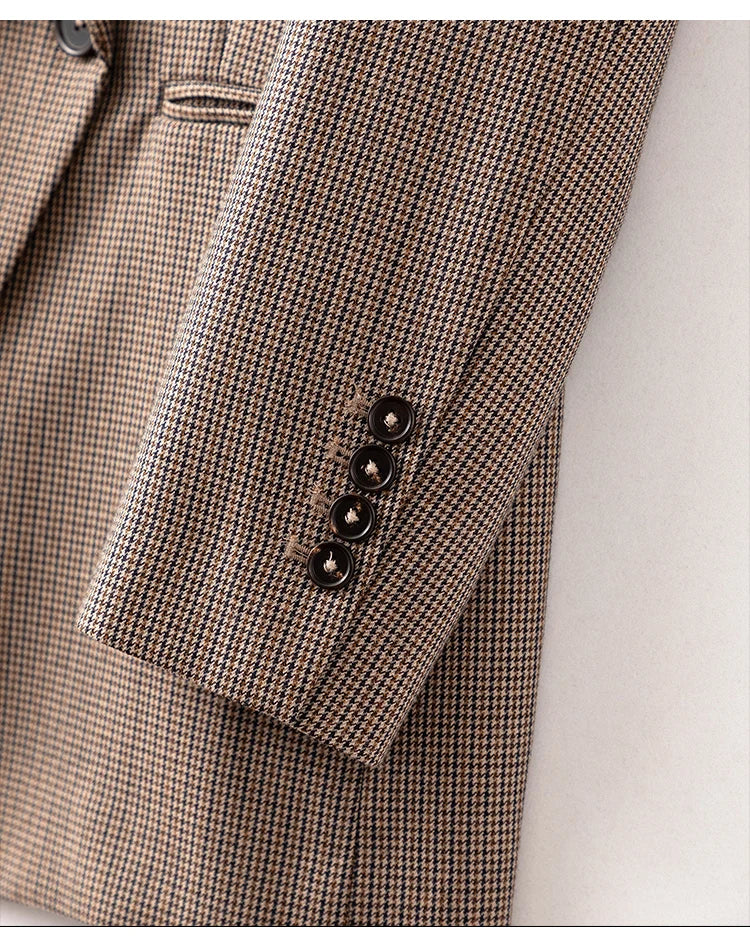 K1767L 50% Australian Clothes Wool Formal Blazers For Women Ladies Office Wear Business Suits Luxuy Houndstooth Clothing