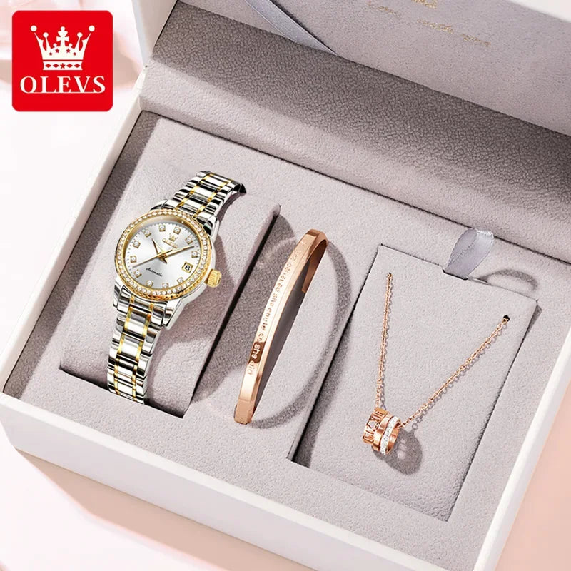 OLEVS-7003 Automatic Mechanical Watches Women Waterproof Luminous Calendar Women Wrist Watch Luxury Watch 2023
