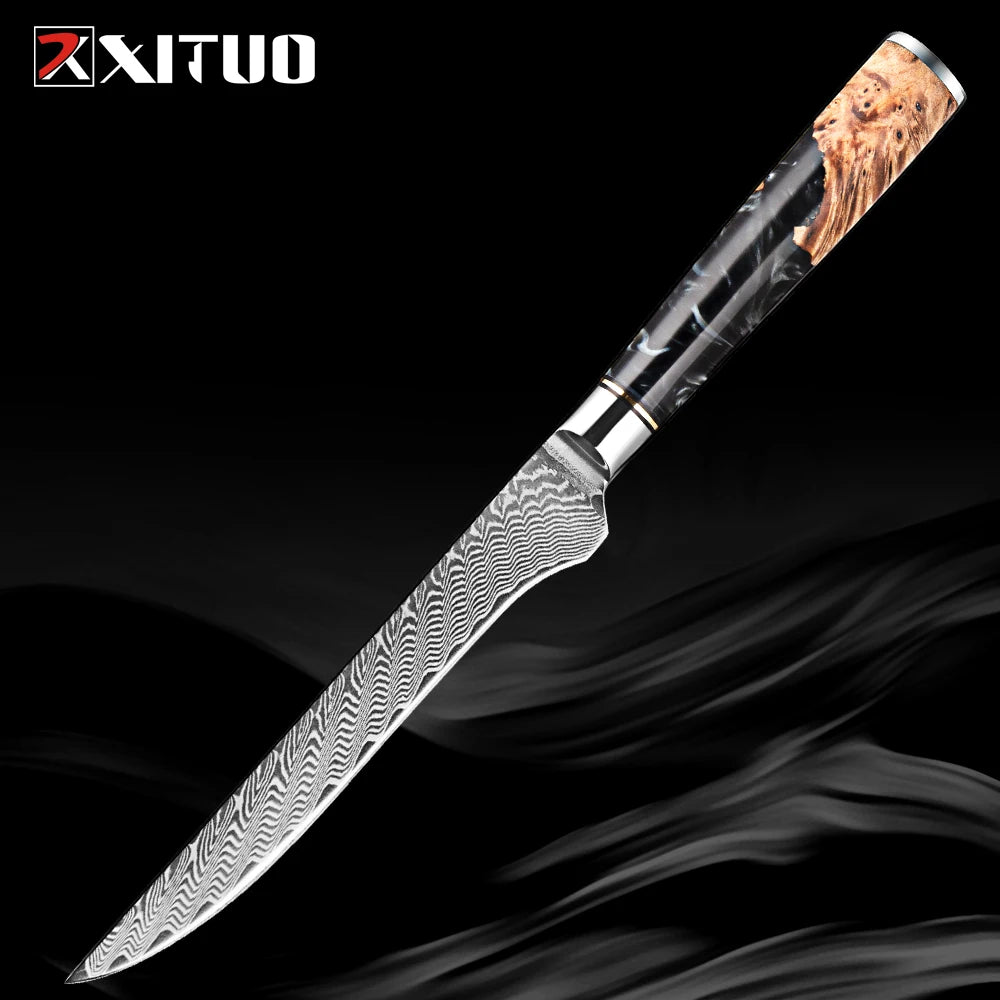 Damascus Steel Kitchen Knives 1-9PC Set XITUO Japanese chef knife Cleaver Bread Knife Resin and wooden Ergonomics handle Sharp
