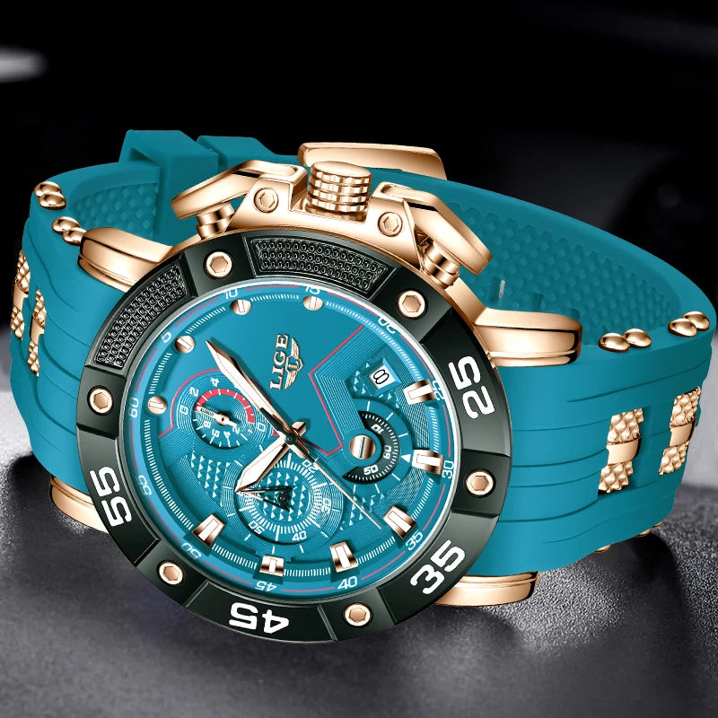 LIGE Titan Force - Big Dial Silicone Military Sport Chronograph