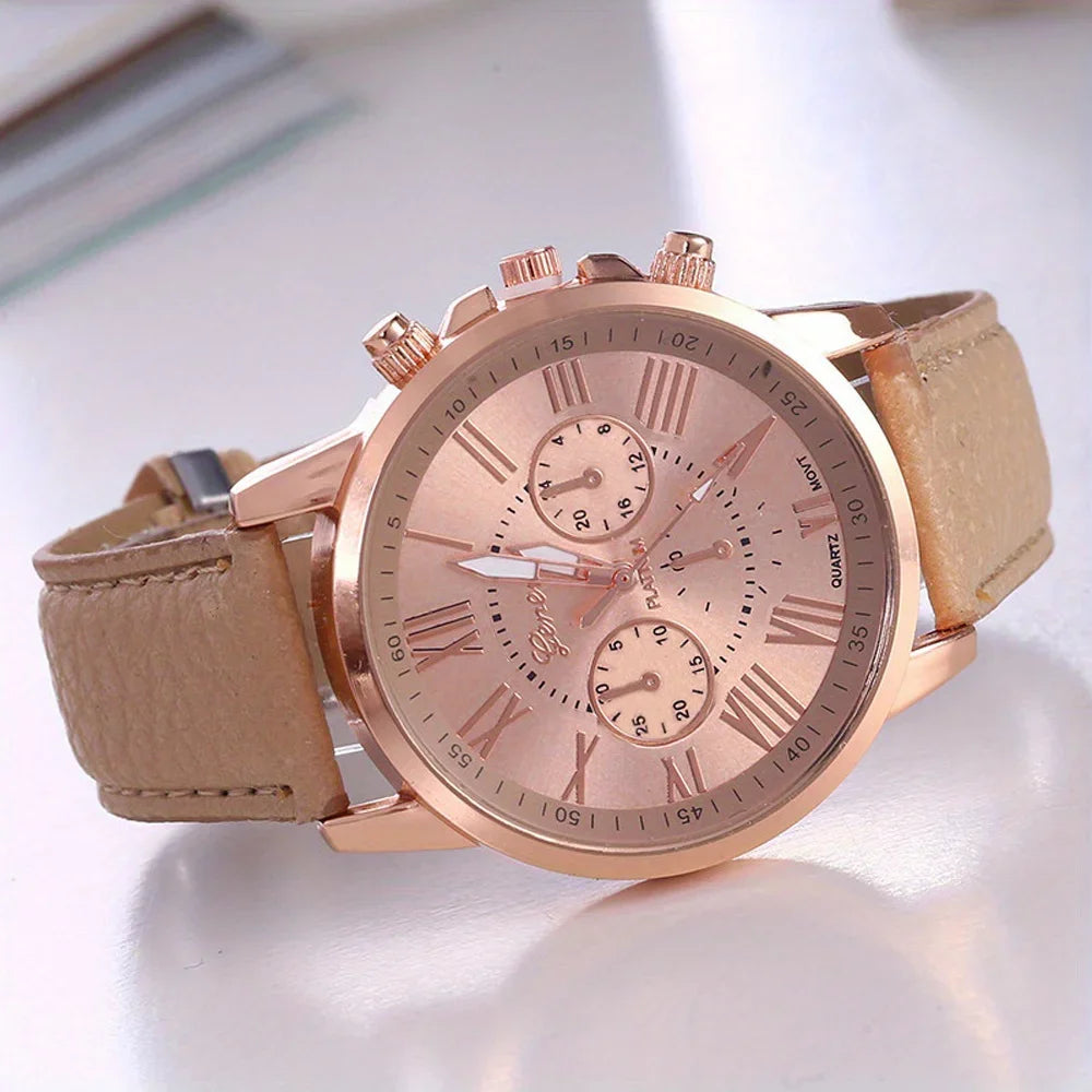 Elegant Women's Quartz Watch with Roman Numerals and Pointer