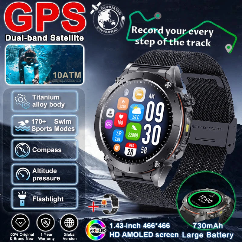 For HUAWEI GPS Smart Watch 10ATM Waterproof Built-in Dual-Band GNSS BT Call Compass  MIL-STD 810H Grade Military Smartwatch 2025