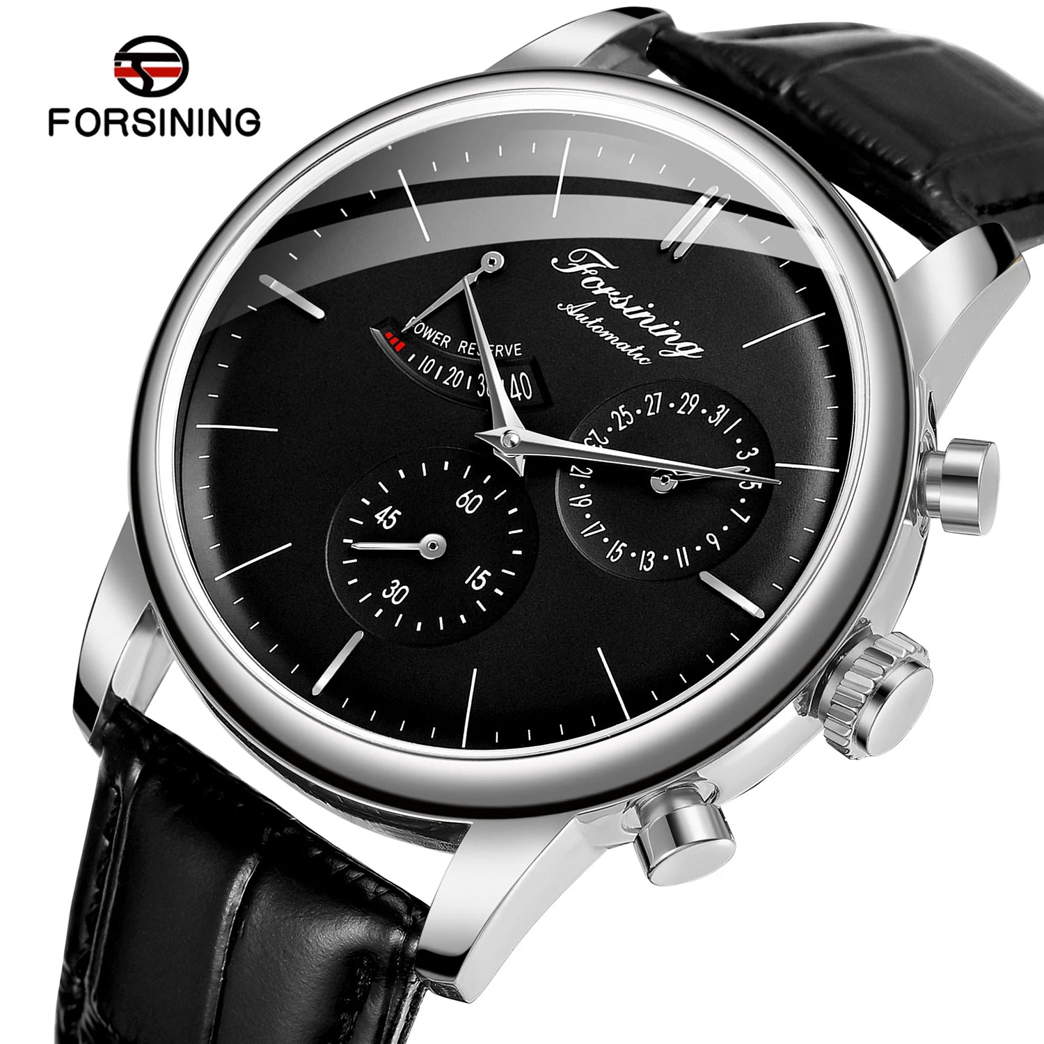 Power Reserve Date Automatic Watch - Elegant Leather Strap