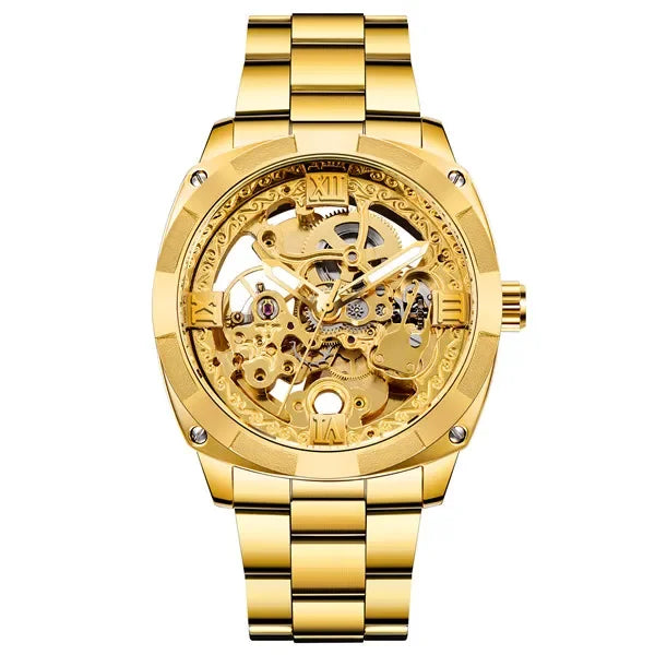 Full Golden Skeleton Automatic Watch - Retro Luxury Mechanical with Luminous Hands