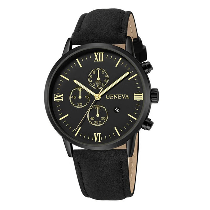 Everyday Classic - Men's Casual Leather Band Quartz Watch with Calendar