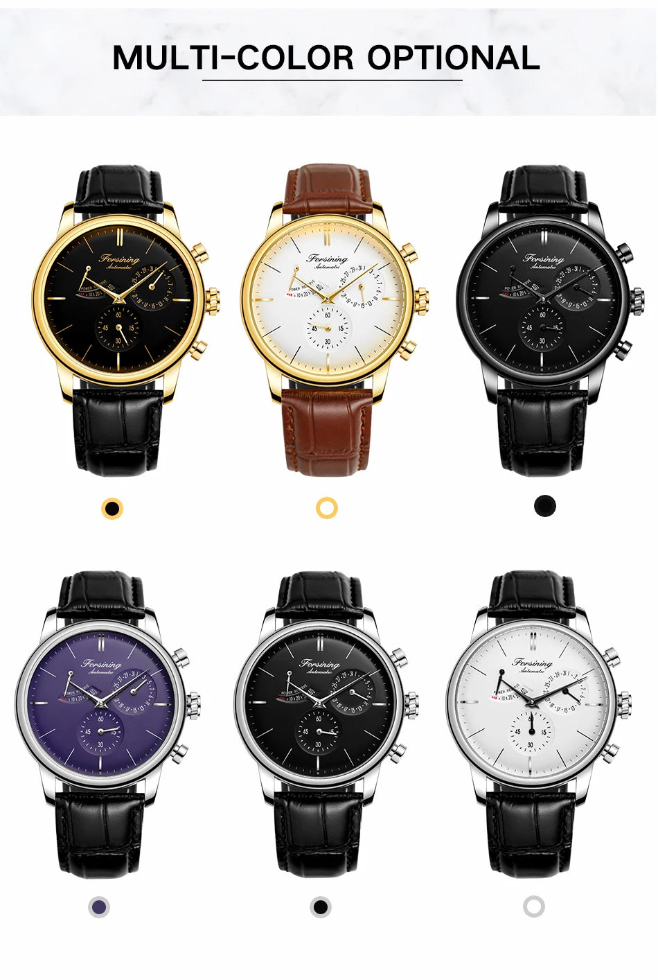 Power Reserve Date Automatic Watch - Elegant Leather Strap