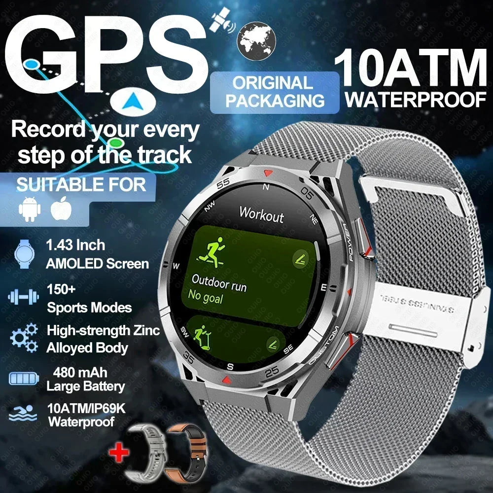 2025 New Dual-Band satellite GPS SmartWatch Men 1.43'' AMOLED Screen IP69 5ATM Waterproof Compass Heart Rate BT Call SmartWatch