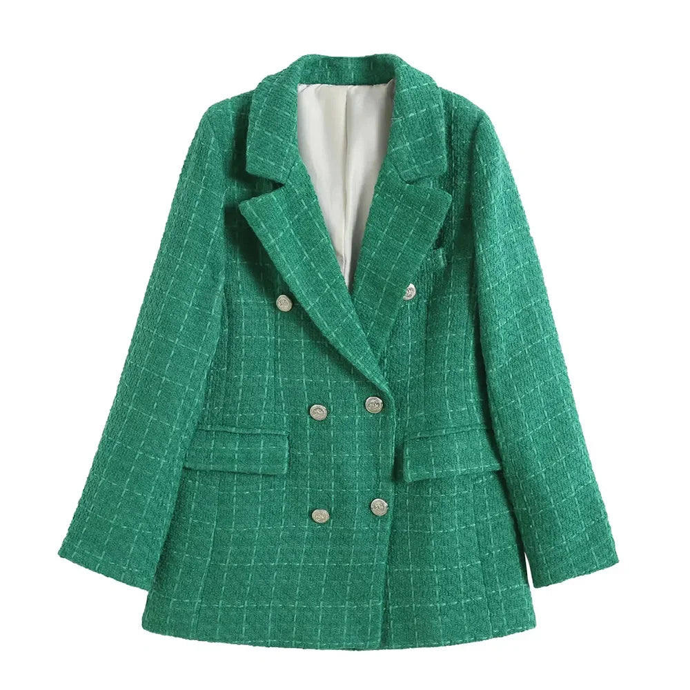 2024 Autumn New Women's Clothing Style Fashionable Versatile Texture Double breasted Mid length Suit Coat