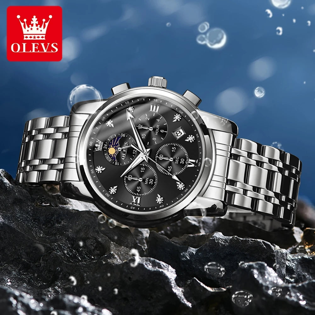 OLEVS Moon Phase Men's Watches Automatic Date Chronograph Waterproof Luminous Classic Original Quartz Watches Man 3655 Watch Men