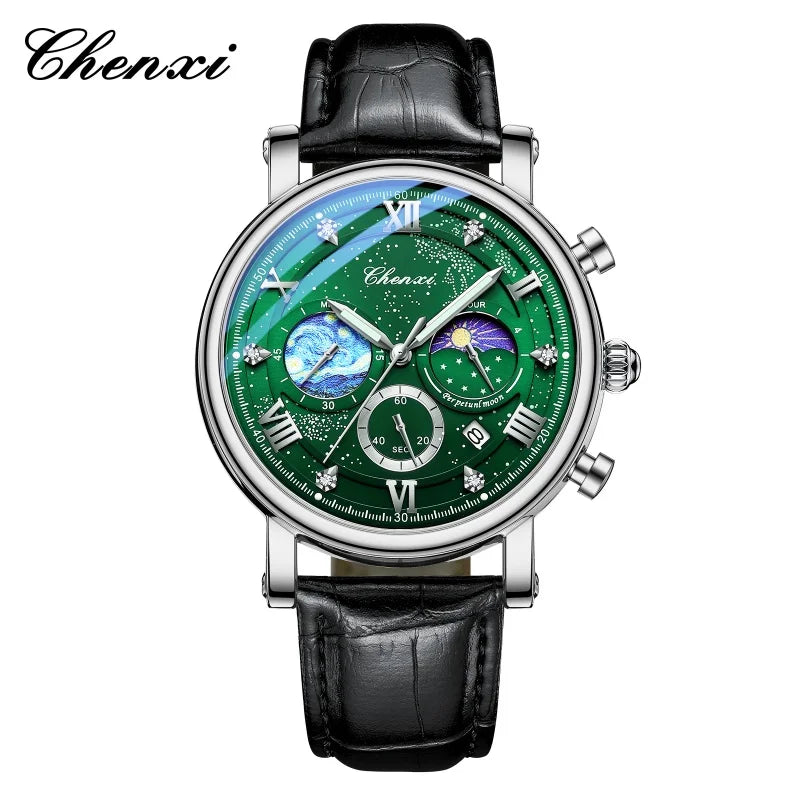 CHENXI 972 Men's Multi-Function Quartz Watch - Waterproof Chronograph with Moon Phase & Calendar