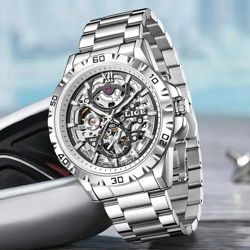 2025 LIGE New Automatic Watches Men Fashion Sports Luxury Mens Watch Waterproof Luminous Tourbillon Mechanical Wristwatch Reloj