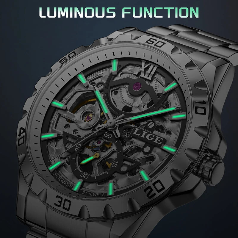 2025 LIGE New Automatic Watches Men Fashion Sports Luxury Mens Watch Waterproof Luminous Tourbillon Mechanical Wristwatch Reloj