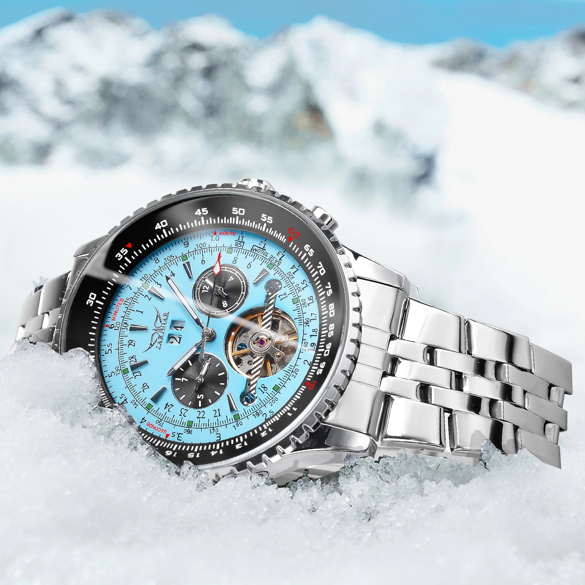 Jaragar Azure Strike - Tourbillon Blue Dial Military Sport Automatic Watch