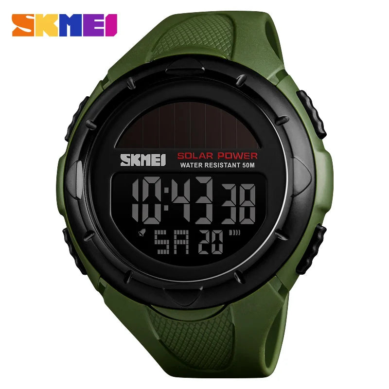 SKMEI Mens Wristwatches Solar For Power Enviormentally Alarm Male Clock reloj hombre Men Luminous Watches Sport Digital