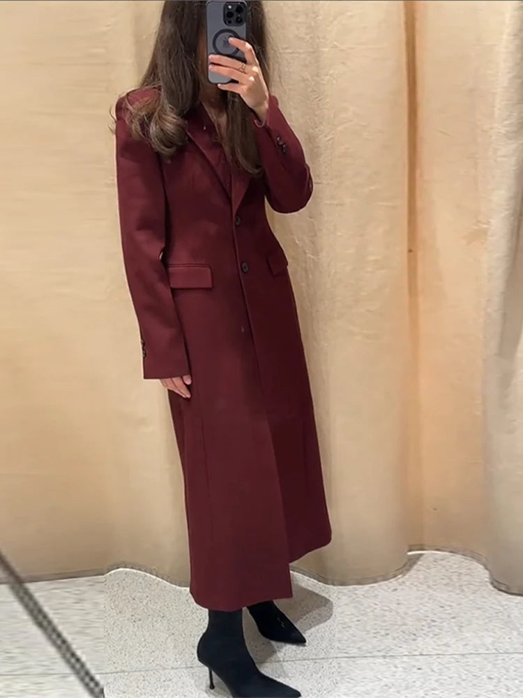 Long Waist Cinched Suit Coat Jacket V-Neck Commuter Minimalist Slim Fit Elegant Women Overcoat Top Professional Formal Spring