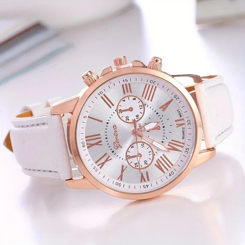 Elegant Women's Quartz Watch with Roman Numerals and Pointer