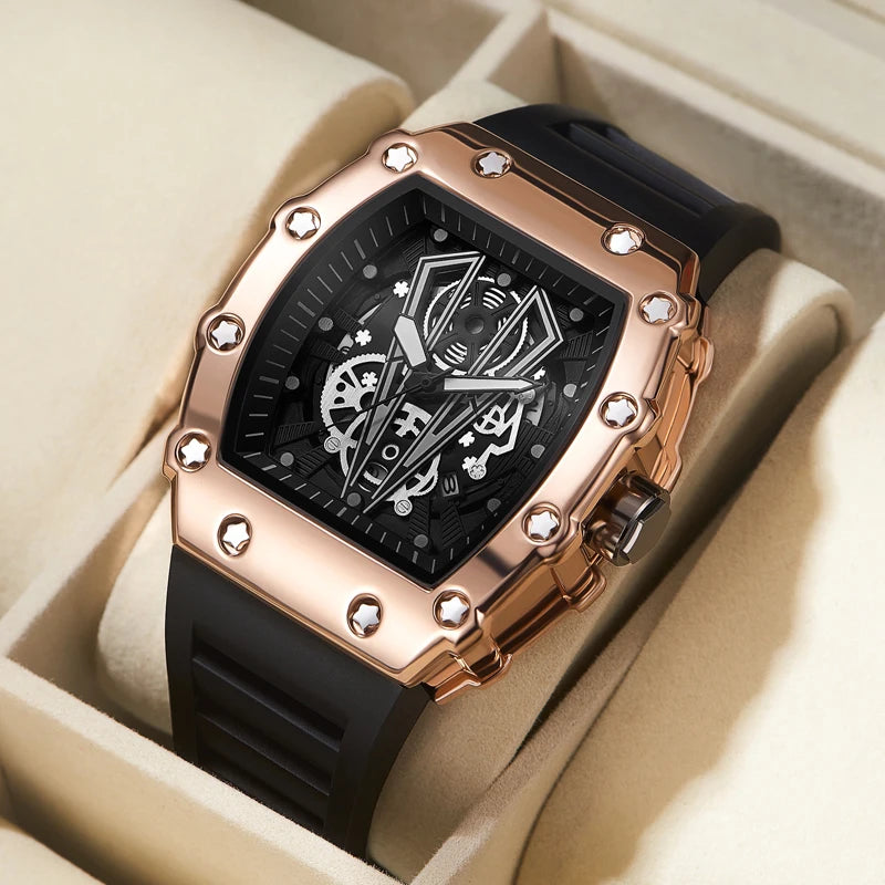 Brand New Men's Watch Fashion Clock Sports Male's Silicone Strap Automatic Movement Barrel Luminous Waterproof Quartz Wristwatch