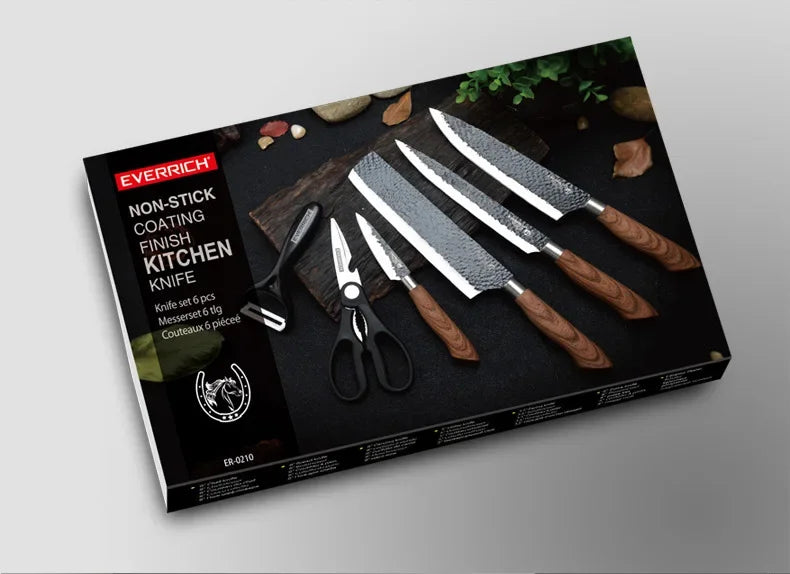 6 Pcs Sets Kitchen Knife Stainless Steel Kitchen Knife Sets Non Stick Blade Chef Sliciing Cleaver Paring Scissors Peeler Knives