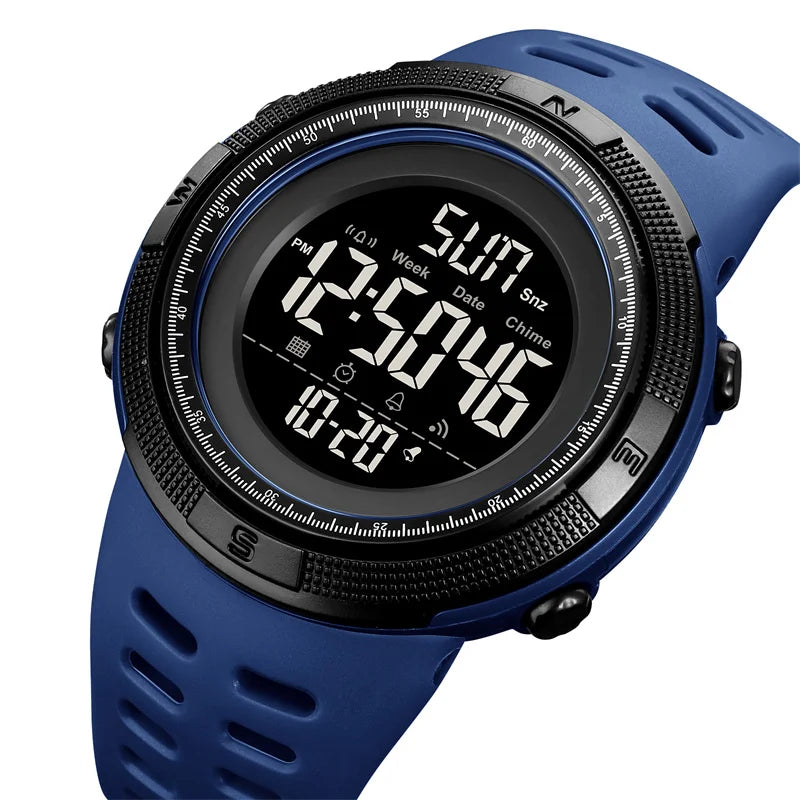 Skmei Dual Time Zone Mens Military Sports Watch 12/24 Hour Format Fashion TPU Band Big Size Dial Led Swimming Digital Wristwatch
