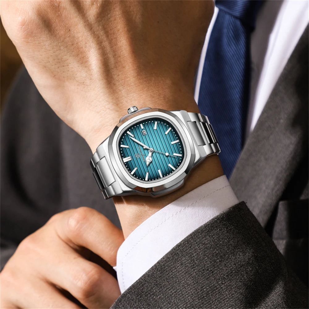 PENGAGAR Trend Men's Watches Classic Fashion Original Quartz Watch for Man Square Dial Waterproof Luminous Date Wristwatch Reloj