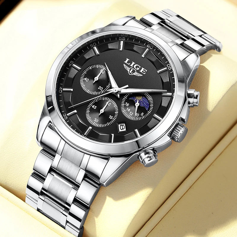 LIGE Prestige 2025 - Modern Luxury Steel Chronograph Watch