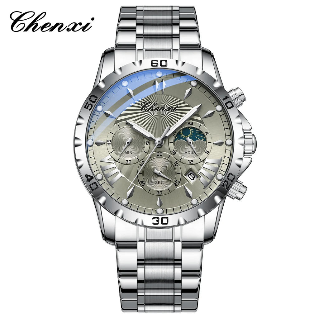 Multi-Function Chronograph Watch - Luminous Waterproof Steel Strap Quartz