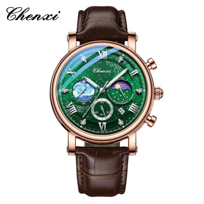 CHENXI 972 Men's Multi-Function Quartz Watch - Waterproof Chronograph with Moon Phase & Calendar