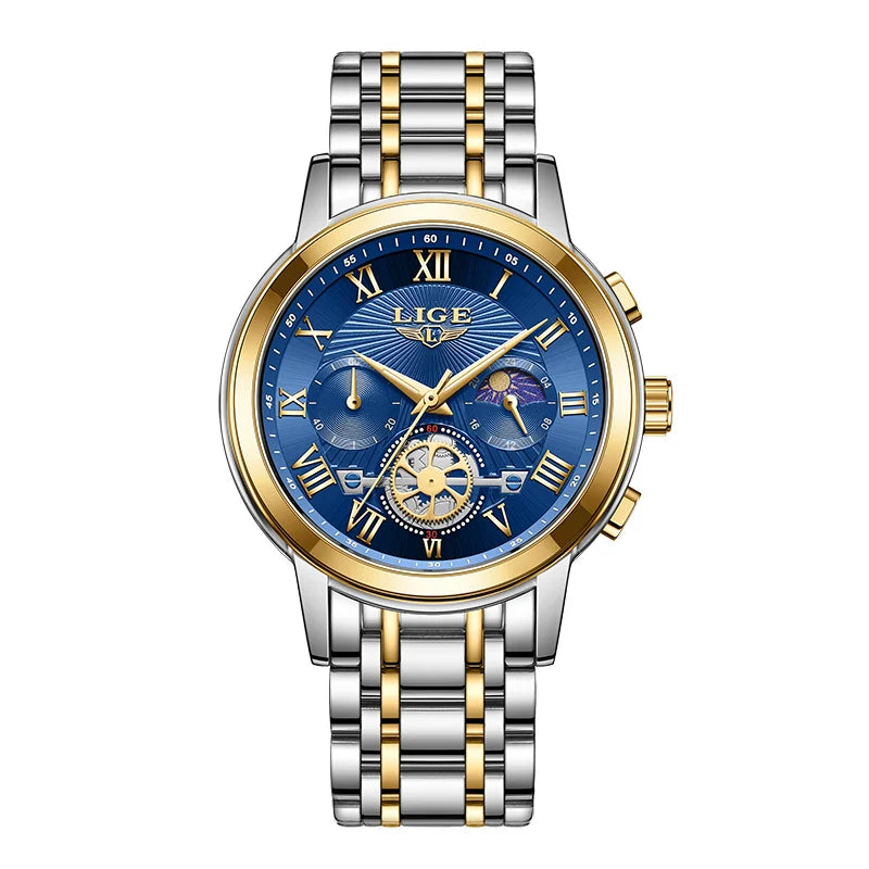 LIGE Creative Moon Phase Watch Women Fashion Elegant Waterproof Women's Quartz Wristwatches Luxury Sport Chronograph Reloj Mujer