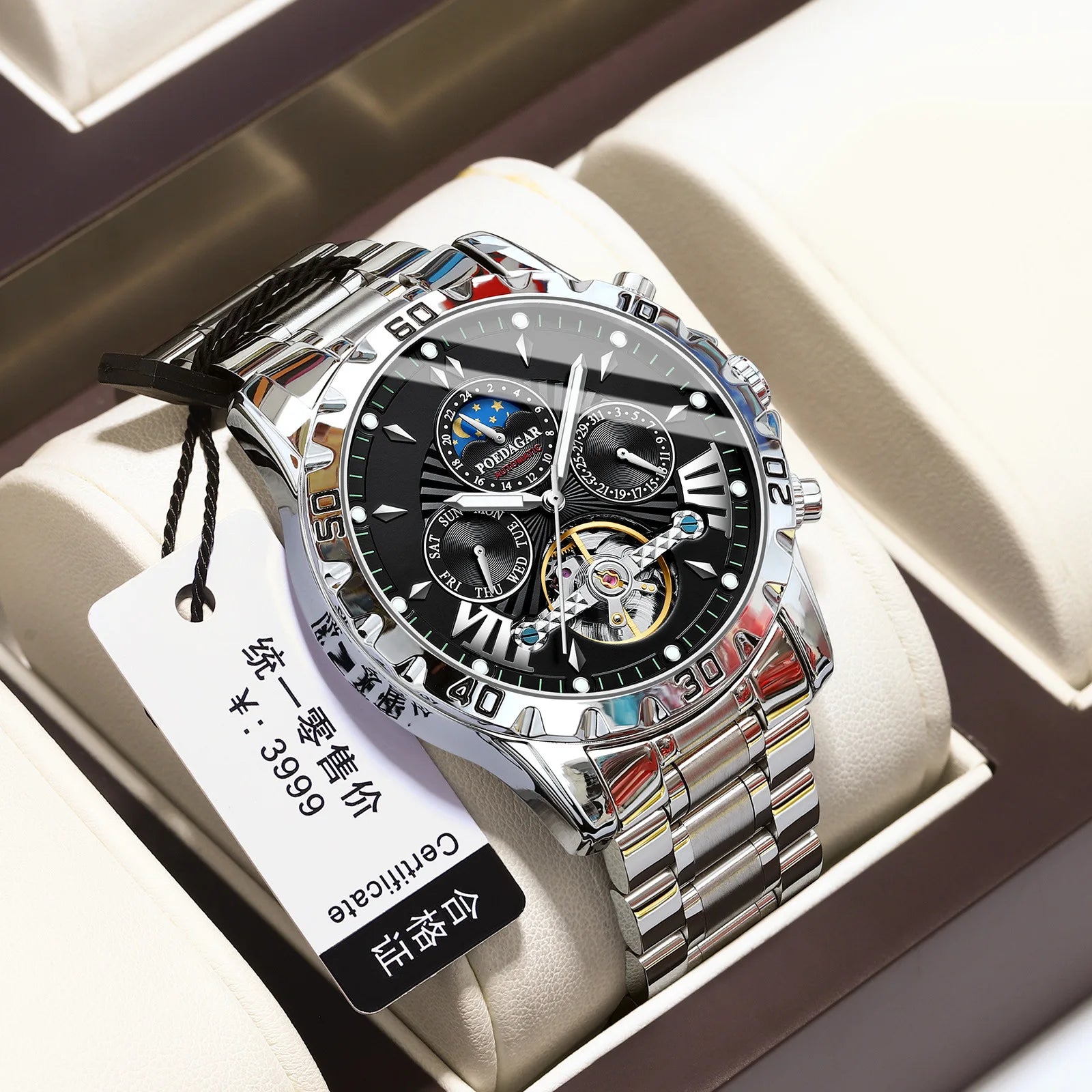 Men's Fully Automatic Mechanical Watch Tourbillon Series 43mm Dial with Day Date Sapphire Mirror Waterproof 30 Meters