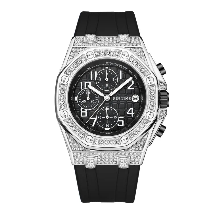 Multi functional diamond studded waterproof luminous calendar, trendy and fashionable quartz wristwatch for both men and women