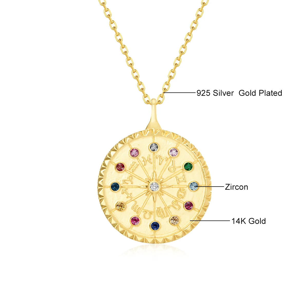 14K Gold Wheel of Fortune Zodiac Amulet