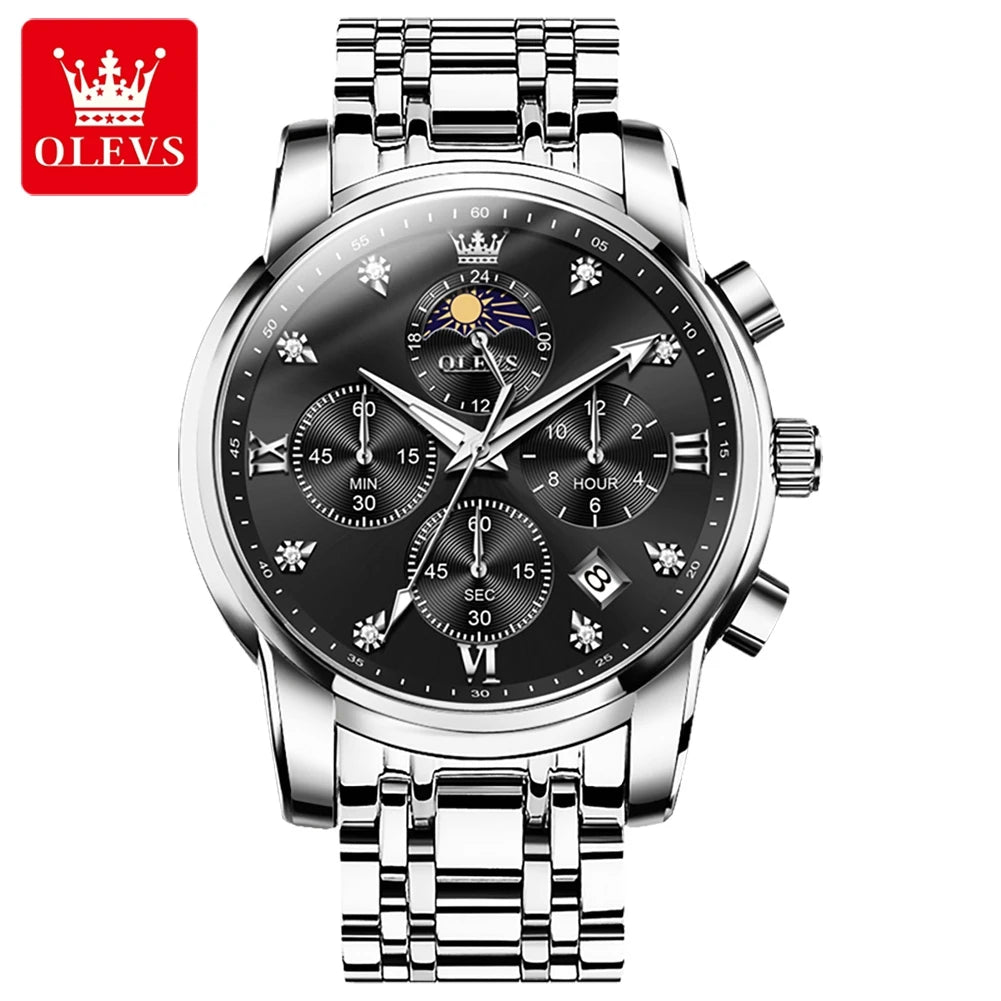 OLEVS Moon Phase Men's Watches Automatic Date Chronograph Waterproof Luminous Classic Original Quartz Watches Man 3655 Watch Men