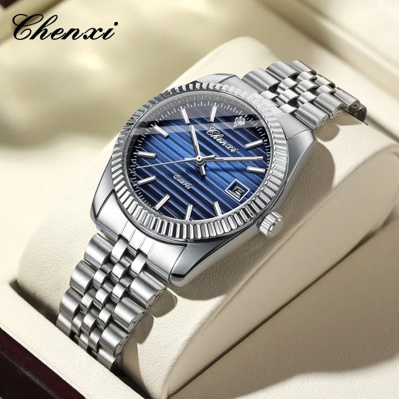 Waterproof Calendar Watch - Luminous Stainless Steel Casual Quartz Timepiece